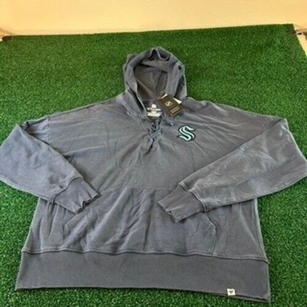 Fanatics NHL Seattle Kraken Lace-Up Pullover Hoodie Sweatshirt Blue Women Medium